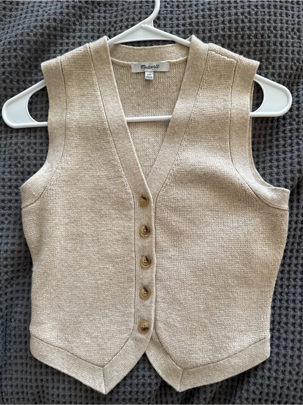 Madewell Neutral Beige Knit V-Neck Button Vest